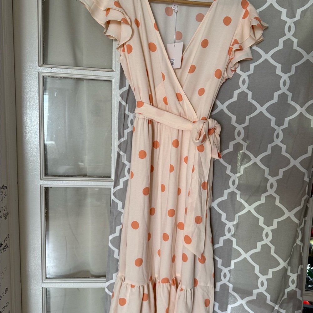 LC Lauren Conrad Pink Flutter Sleeve Wrap Midi Dress